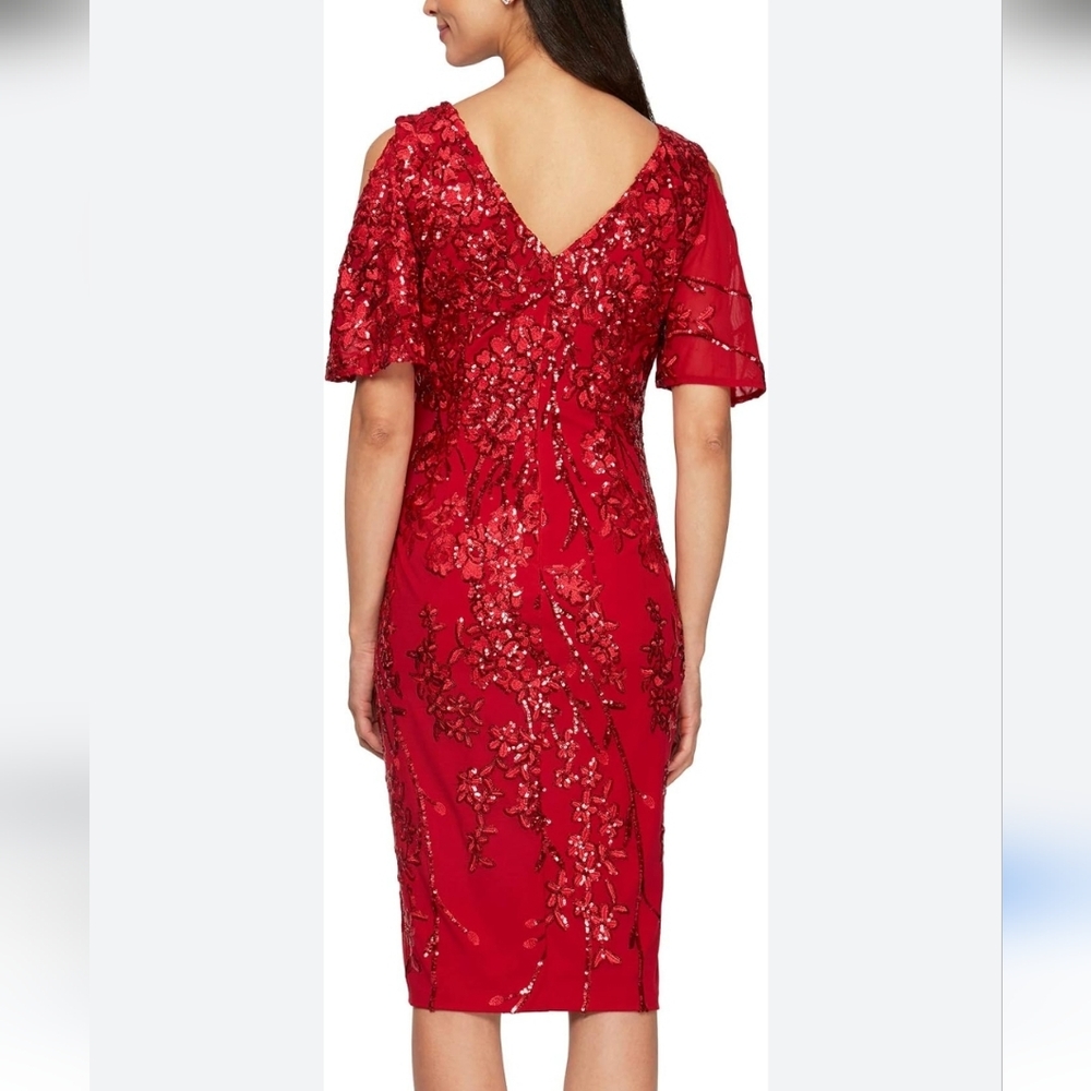 ALEX EVENINGS RED SEQUIN SHEATH DRESS - Picture 9 of 9